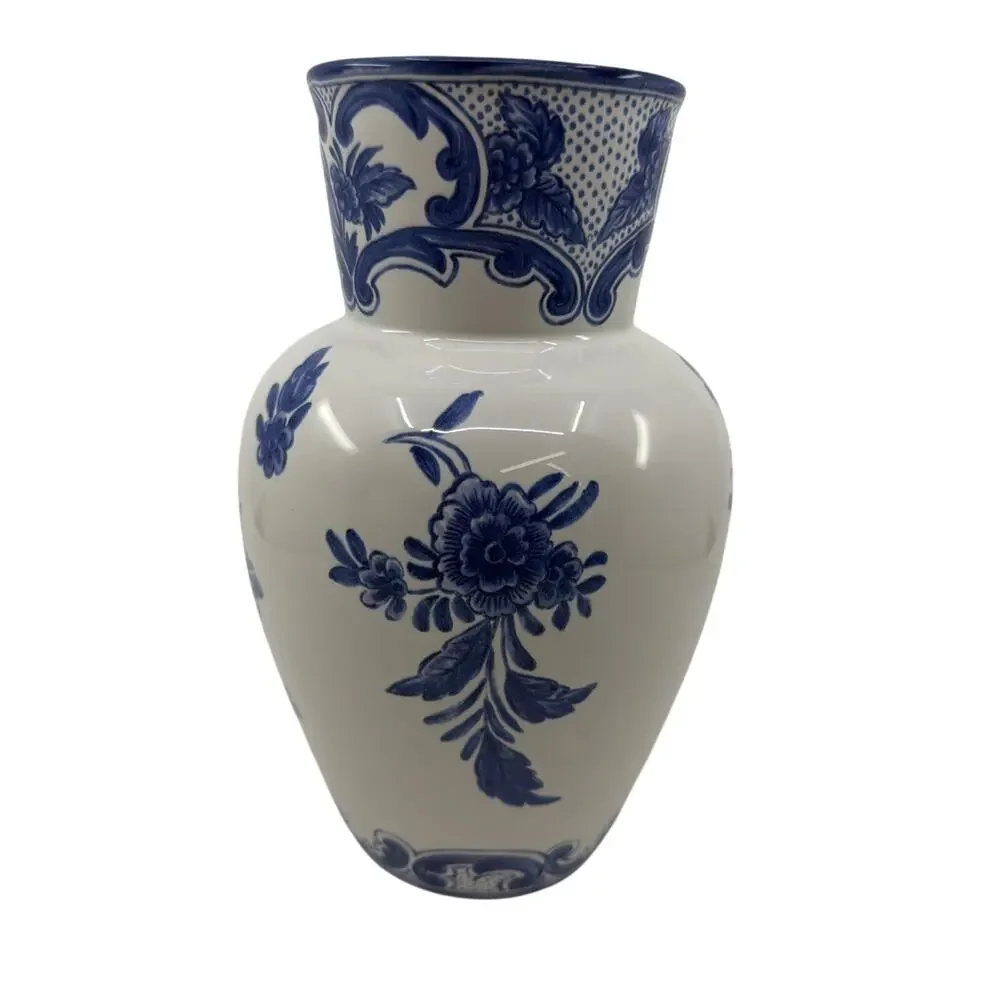Tiffany & Co. DELFT Blue & White Porcelain 9.75” Vase Made In Portugal 1996